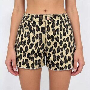 Leopard Print High-Waisted Denim Shorts
